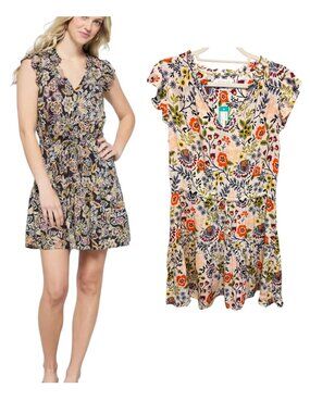 Velvet by Graham and Spencer Paloma Meadow Floral Ruffle Short Sleeve Mini Dress